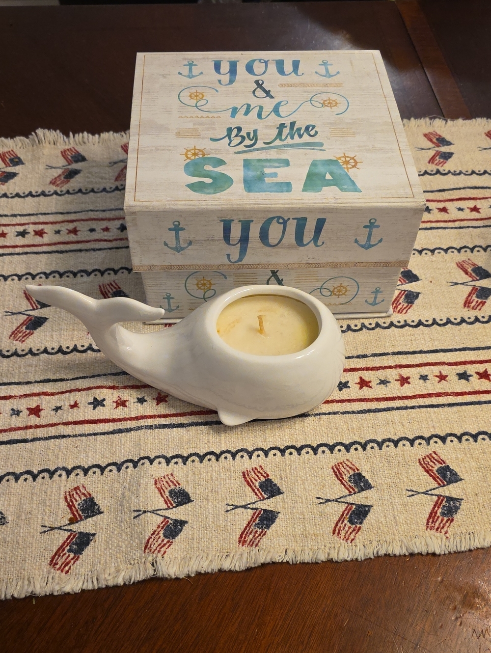 You & Me By The Sea Decorative Box with White Whale Candle Holder